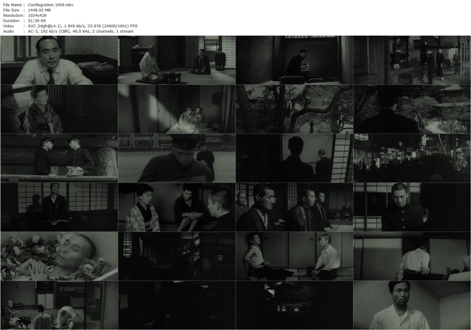 Conflagration (1958) Kon Ichikawa, Raizô Ichikawa, Ganjirô Nakamura, Tatsuya Nakadai-poster